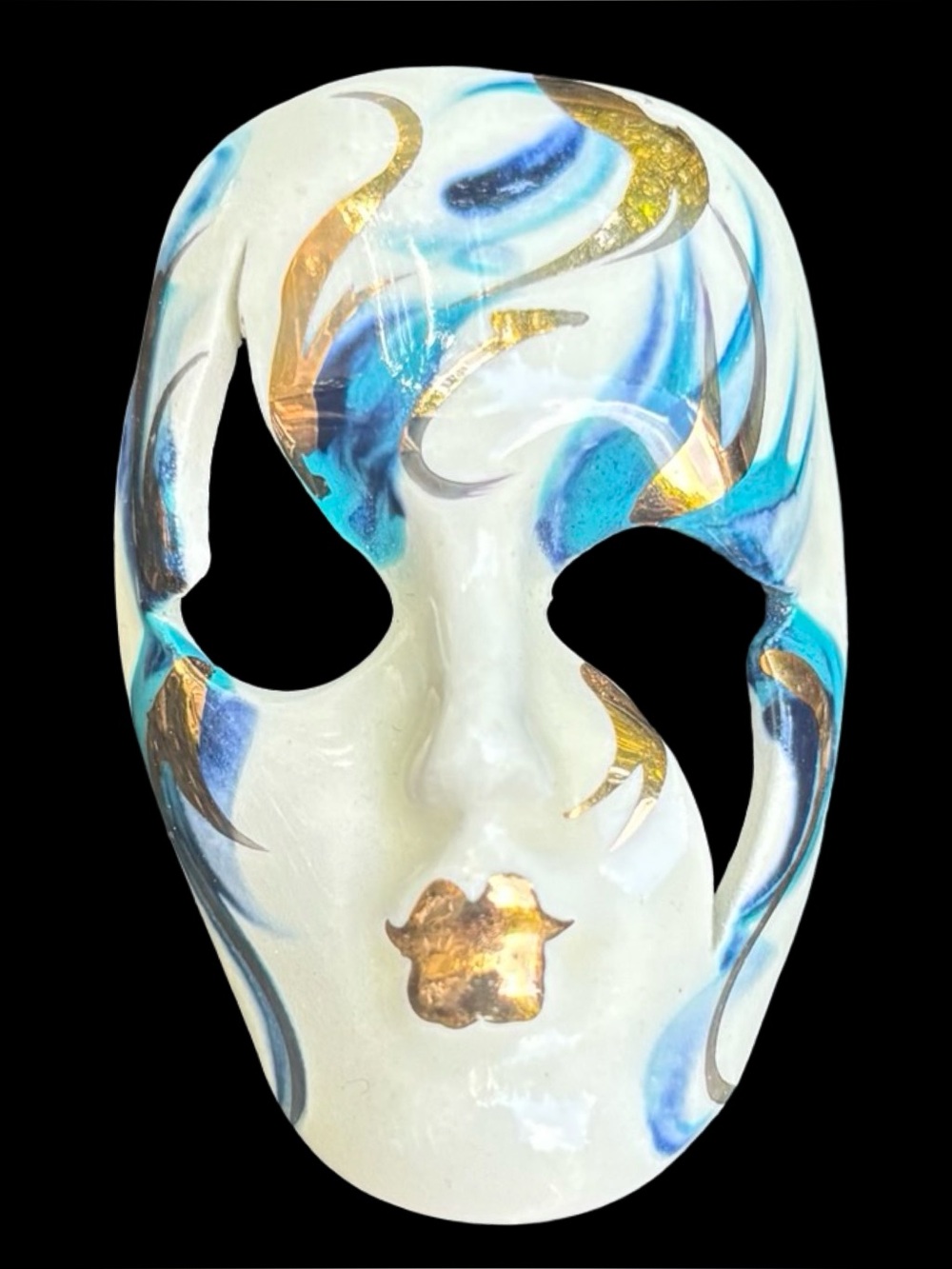 Vintage Yolanda Simone New Orleans Ceramic Mask Brooch Signed YS 2"
